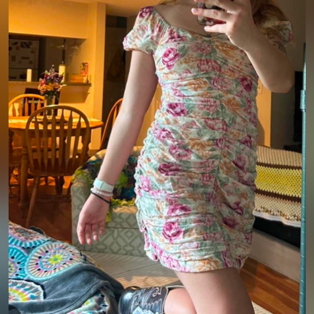 LAST WEEK 3 for $30 American Eagle Floral Ruched Linen Dress Size S - like new!